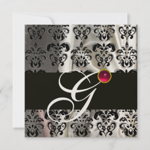 SVART VIT SILKESDAMASTKLÄDE MONOGRAM ROSA RUBIN INBJUDNINGAR