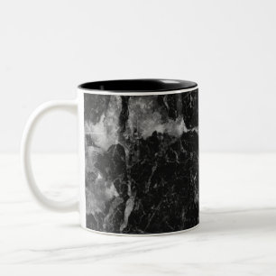 Svart Vit & Silver Marmor Modern Glamour Två-Tonad Mugg