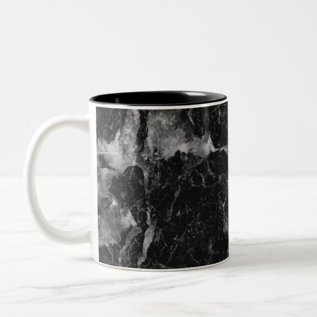 Svart Vit & Silver Marmor Modern Glamour Två-Tonad Mugg (Vänster)