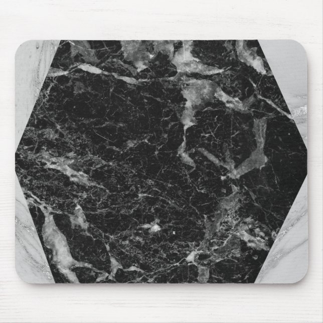 Svart Vit & Silvermarmor Modern Glam Musmatta (Framsidan)