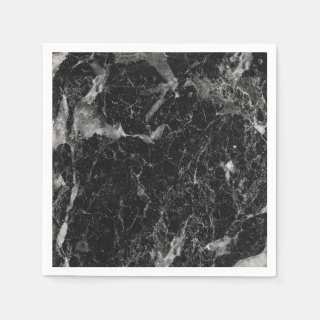 Svart Vit & Silvermarmor Modern Glam Pappersservett (Framsidan)