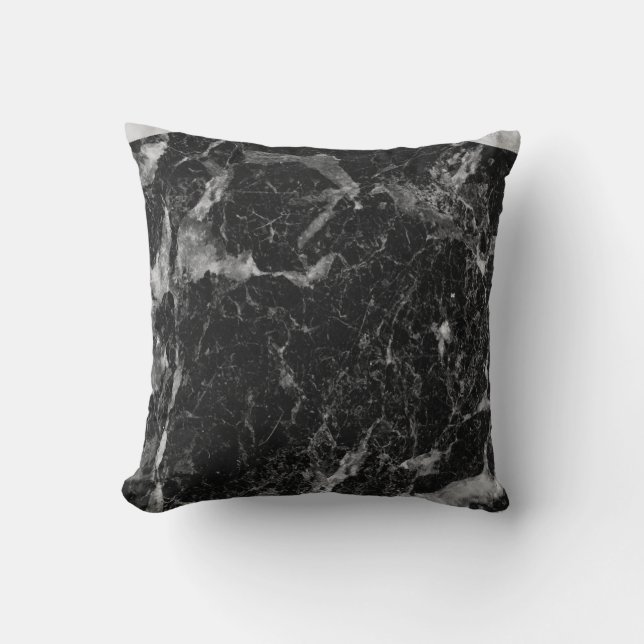 Svart Vit & Silvermarmor Modern Glamour Kudde (Framsida)