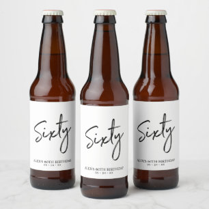Svart & Vit Sixty Textning 60-årsfest Ölflaska Etikett