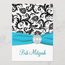 Svart, vit skaka med Aqua TRYCKT RIBBON Inbjudningar