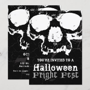 Svart & Vit Skalle Grungy Halloween Skräckfest Inbjudningar