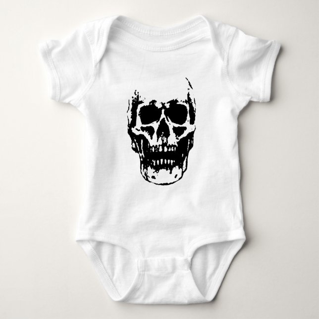Svart Vit Skalle Pop Konst T Shirt (Framsida)