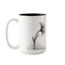 Svart-vit skiss av blomma på kaffemugg