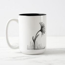 Svart-vit skiss av blomma på kaffemugg