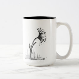 Svart-vit skiss av blomma på kaffemugg