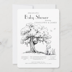 Svart & Vit Skog Björn Baby Shower Inbjudan