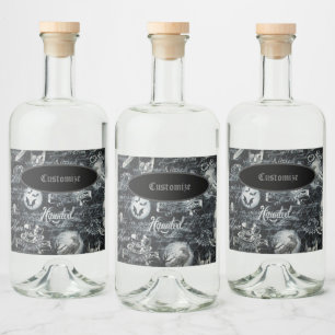 Svart & Vit Skräckfylld Halloween Spritflaskor Etikett