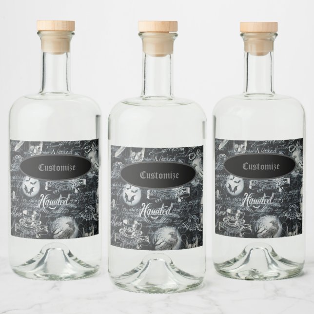 Svart & Vit Skräckfylld Halloween Spritflaskor Etikett (Flaskor)
