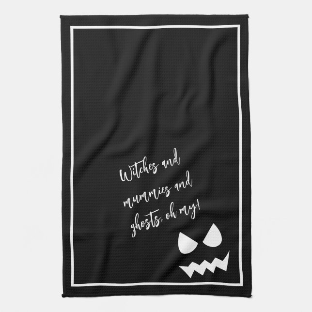 Svart & Vit Skrämmande Halloween Spök Ansikte Cita Kökshandduk (Vertikal)