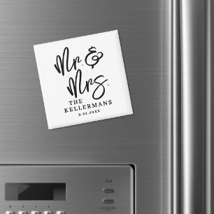 Svart Vit Skript Bröllopsgåva Magnet
