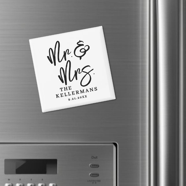 Svart Vit Skript Bröllopsgåva Magnet (Black White Script Wedding Favor Magnet )