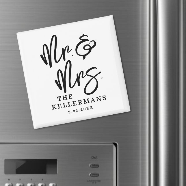 Svart Vit Skript Bröllopsgåva Magnet (Black White Script Wedding Favor Magnet )
