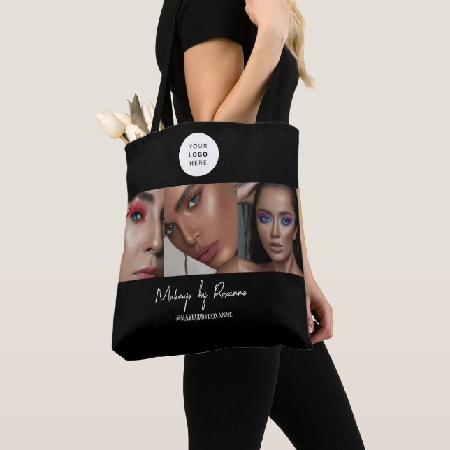 Svart Vit Skript Logotyp Foto Makeup Studio  Tygkasse (Närbild)