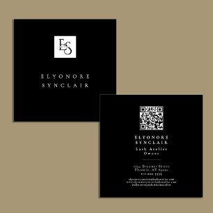 Svart Vit Skript Ögonfransestudio Logo QR-kod Fyrkantigt Visitkort