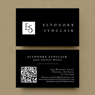 Svart Vit Skript Ögonfransstudio Logo QR-kod Visitkort