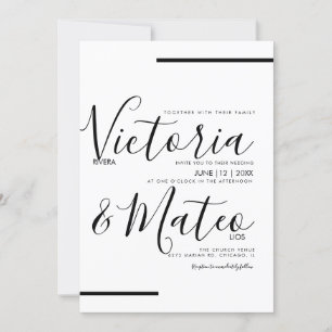 Svart Vit Skript Typografi Linje Bröllop Inbjudningar
