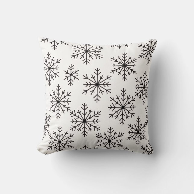 Svart & Vit Snöflinga Kastkudde – Minimalistisk  Kudde (Framsida)