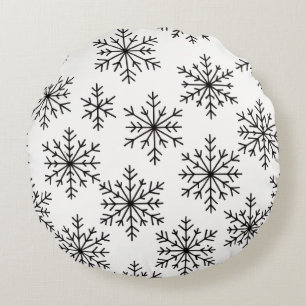 Svart & Vit Snöflinga Kastkudde – Minimalistisk Rund Kudde