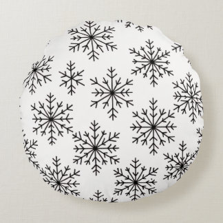 Svart & Vit Snöflinga Kastkudde – Minimalistisk Rund Kudde