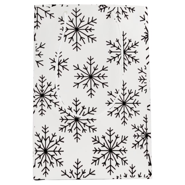 Svart & Vit Snöflinga Presentpåse – Elegant Minima (Framsidan)