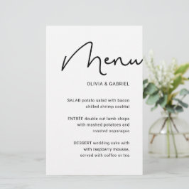 Svart, vit Snyggt, meny bröllop minimalistisk