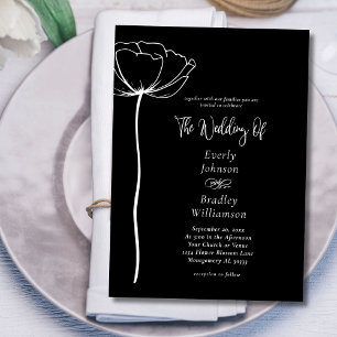 Svart Vit Sofistikerad Elegant Blommig Bröllop  Inbjudningar
