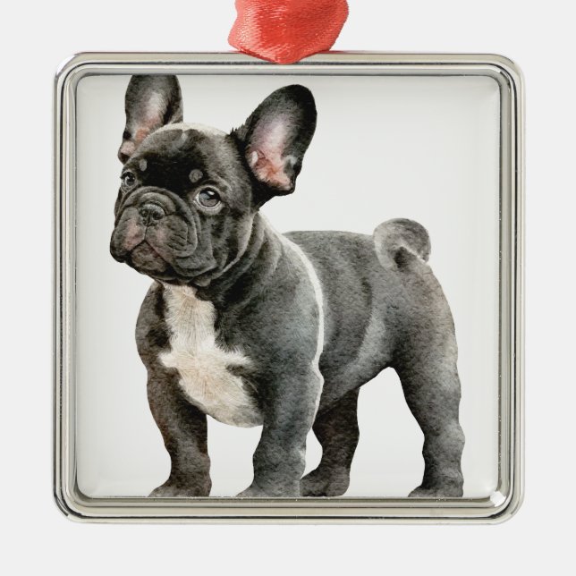 SVART & VIT SÖT FRANSK VALP HUND JULGRANSPRYDNAD METALL (Framsidan)