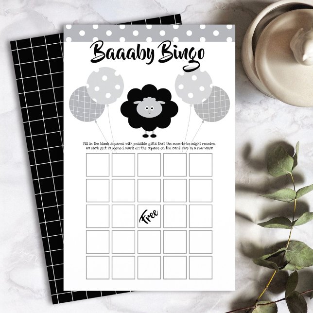 Svart Vit Söt Lamm Bebis Baby Shower Bingo Spel Ko (Skapare uppladdad)