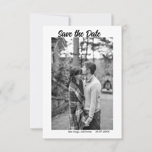 svart vit spara datum QR lägg till webbplatsnamn f Spara Datumet (Framsida)