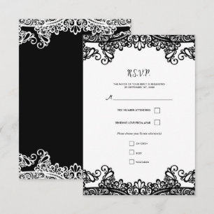 Svart & Vit Spets Elegant Bröllop RSVP OSA Kort