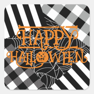 Svart & Vit Spindelnätslappad Halloweenfest Fyrkantigt Klistermärke