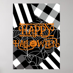 Svart & Vit Spindelnätslappteknik Halloween Poster