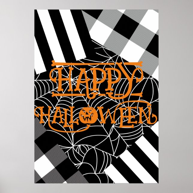 Svart & Vit Spindelnätslappteknik Halloween Poster (Framsidan)