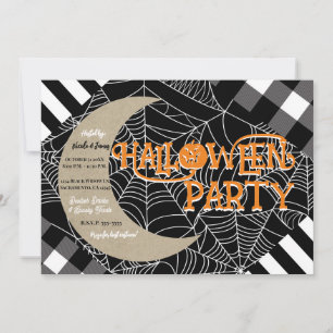 Svart & Vit Spindelnätslappteknik Halloweenfest Inbjudningar