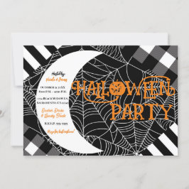 Svart & Vit Spindelnätslappteknik Halloweenfest Inbjudningar