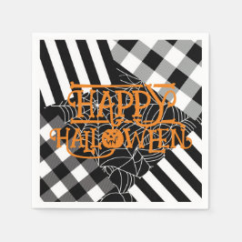 Svart & Vit Spindelnätslappteknik Halloweenfest Pappersservett