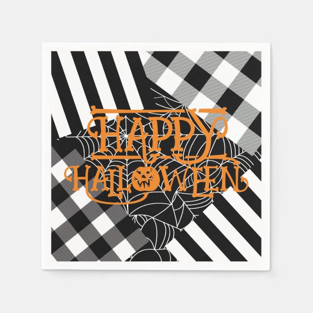 Svart & Vit Spindelnätslappteknik Halloweenfest Pappersservett (Framsidan)