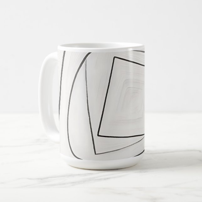 Svart Vit Spiral Kvadrat Abstrakt Kaffemugg (Framsida vänster)
