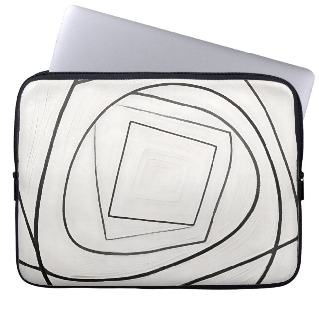 Svart Vit Spiral Kvadrat Abstrakt Laptop Fodral (Framsidan)