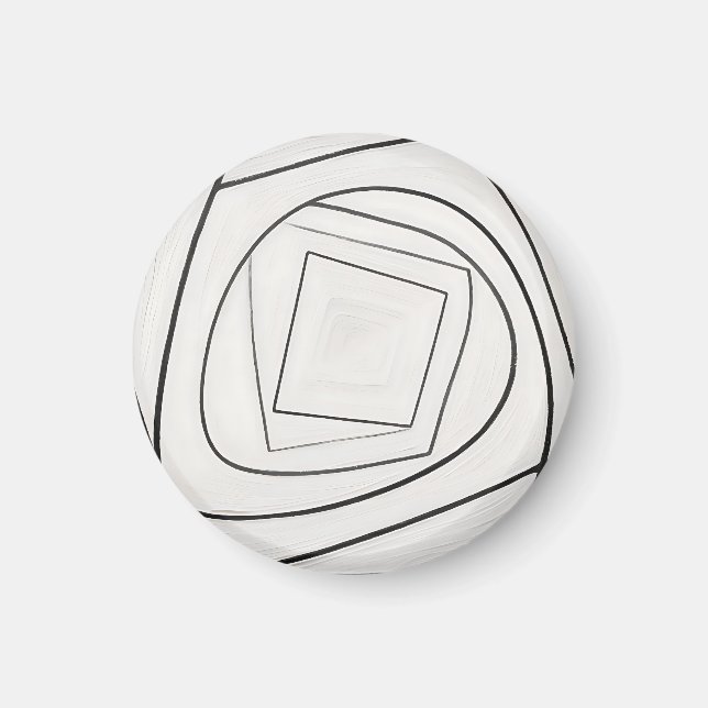 Svart Vit Spiral Kvadrat Abstrakt Magnet (Framsidan)