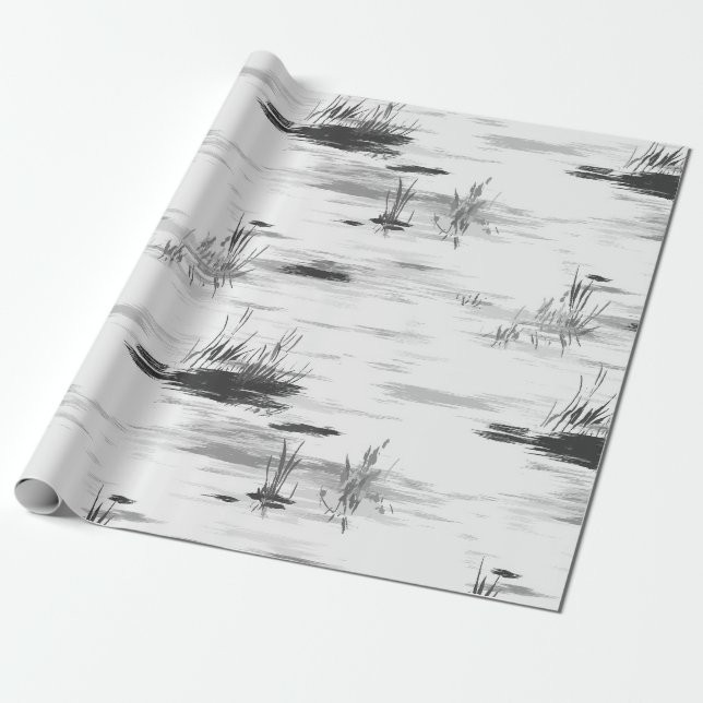 Svart & Vit Spöklik Damm Vårpresentpapper Presentpapper (Utrullad)