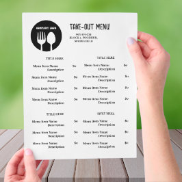 Svart, vit startmeny för Restaurang med QR-kod Reklamblad