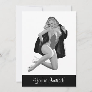 Svart & Vit Stil Pin-Up Tjej 12 Inbjudningar