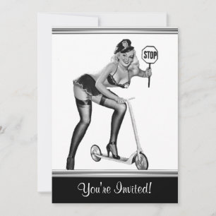 Svart & Vit Stil Pin-Up Tjej 1 Inbjudningar