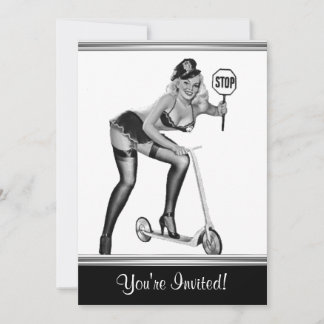 Svart & Vit Stil Pin-Up Tjej 1 Inbjudningar