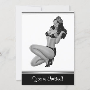 Svart & Vit Stil Pin-Up Tjej 20 Inbjudningar